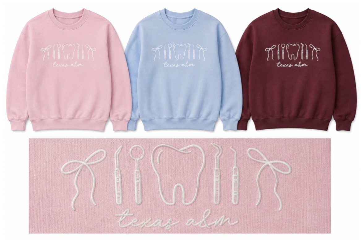 College of Dentistry Embroidered Bow Crewneck