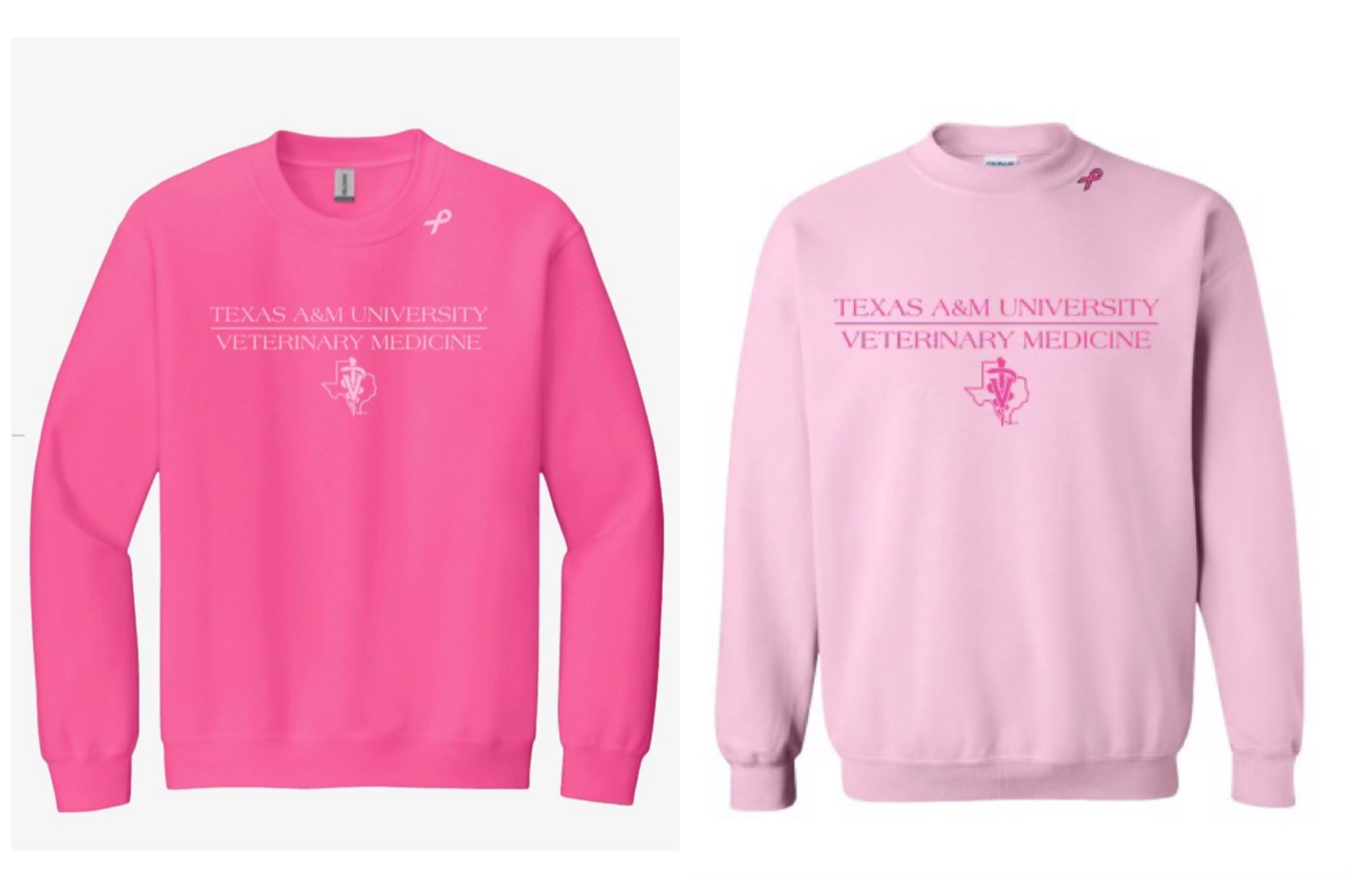 Texas A&amp;M CVMBS Class of 2028 Breast Cancer Awareness Embroidered Crewnecks